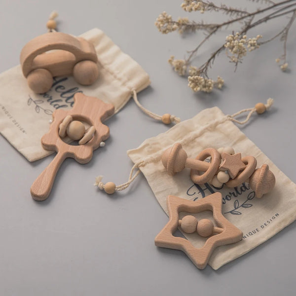Wooden Baby Rattles Set