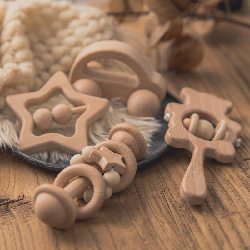 Wooden Baby Rattles Set